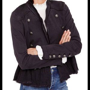 Free People Black Ruffled Jean Jacket Size Large